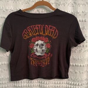 Grateful Dead Black Crop Top with Skull and Roses